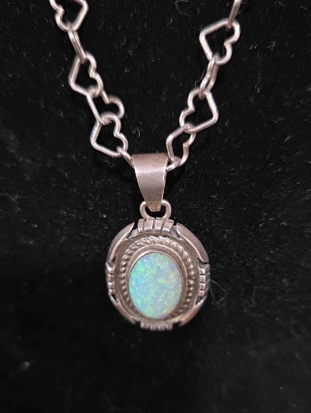 Vintage Jon McCray IHMSS Signed Sterling Silver Opal Pendant Necklace